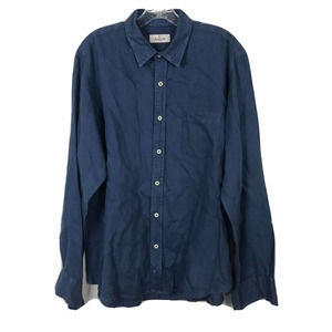 Aqua‎ Toscano Shirt Mens Sz L Blue 100% Linen Button Down Pocket